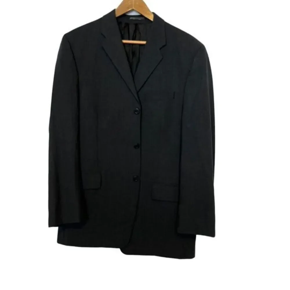 DKNY Men's Black Wool Notch Lapel Suit Size 40 Big & Tall Formal